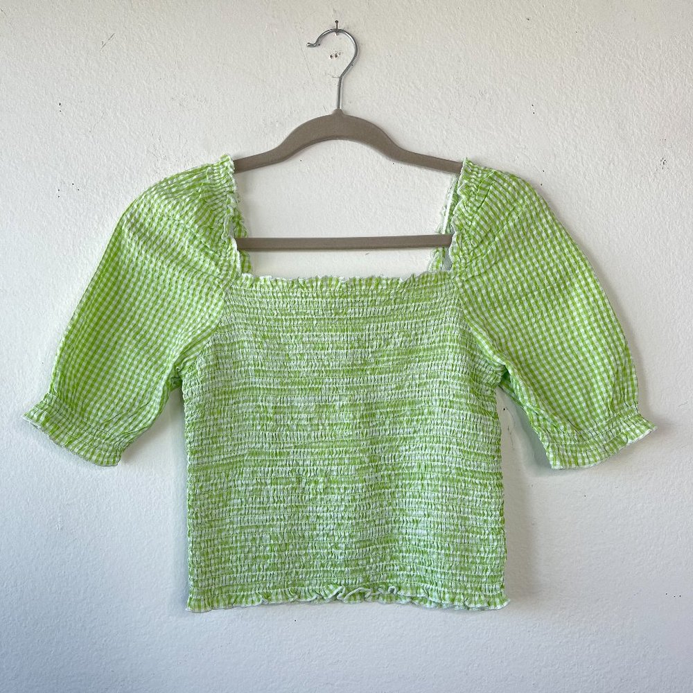 Monki Mona Check Print Seersucker Crop Top